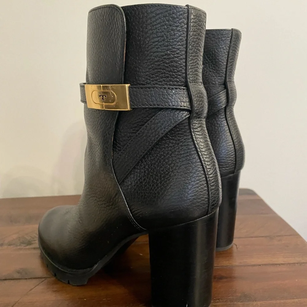Tory Burch mid-heel leather ankle boots size 8 US Women’s Black Ankle Boots - Picture 5 of 8